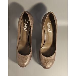 YVES SAINT LAURENT Bronze Leather Tribtoo Platform Pumps Italy 4 w dust bag